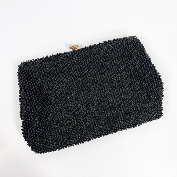 VINTAGE Black Beaded Clutch | Kiss closure - Picture 1 of 6